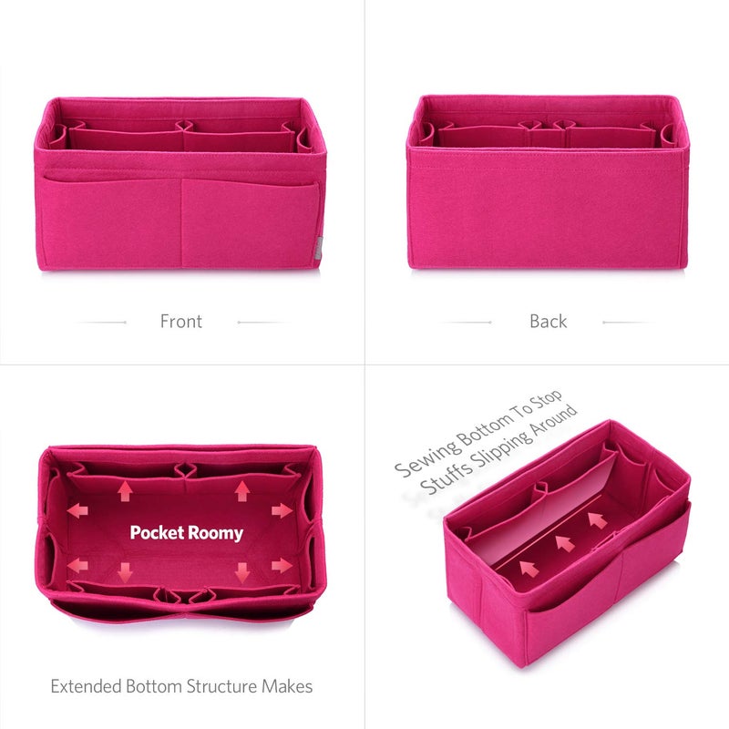 ZTUJO Felt Purse Organizer, Multi Pocket Bag in Bag Organizer For Tote & Handbag Shaper, Speedy 30 & 40 (Large, Rose) - Image 3